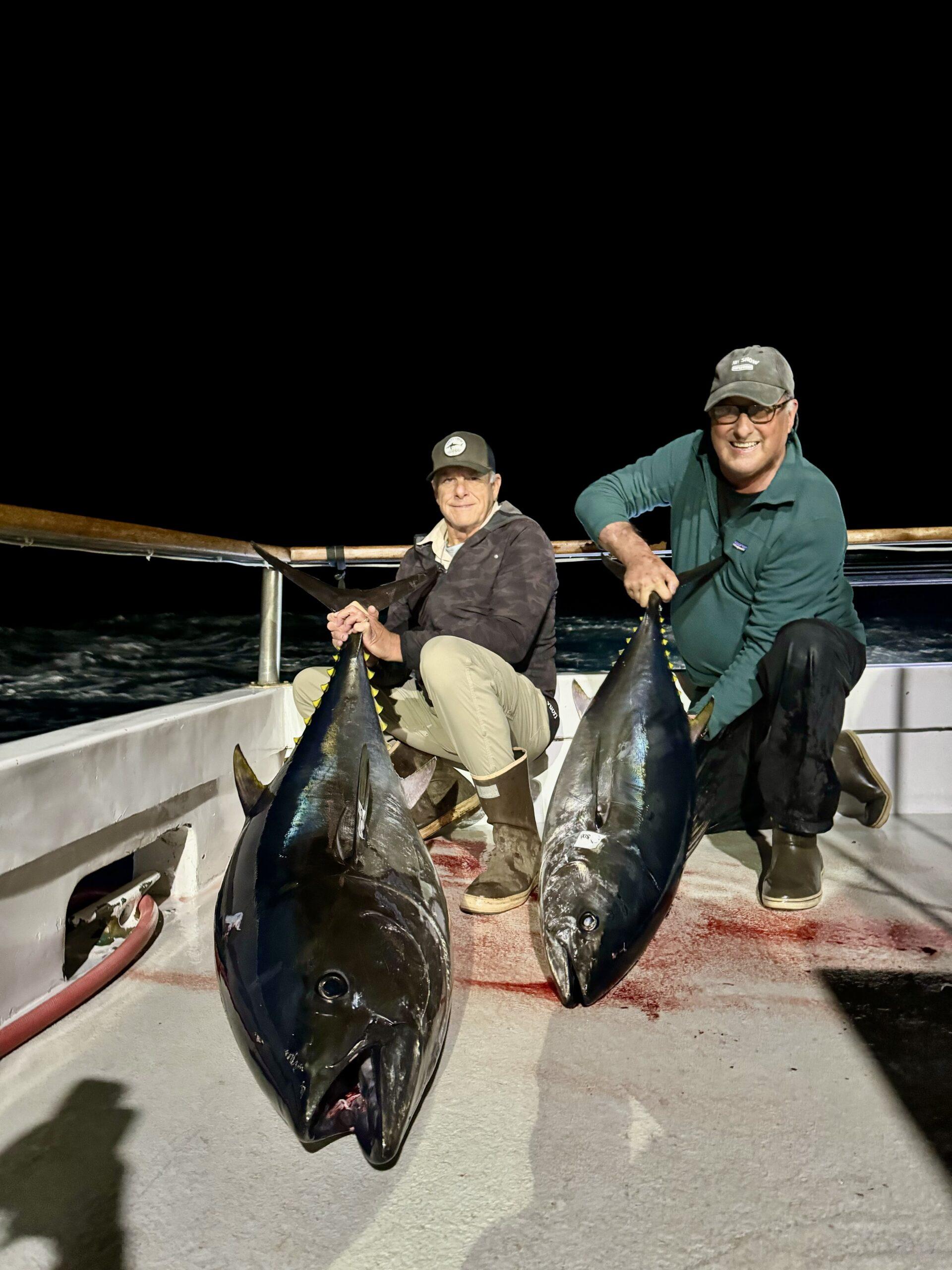 Angler with two bluefin tunas.