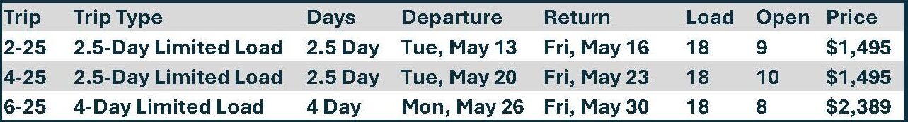 May 2025 Open Trips